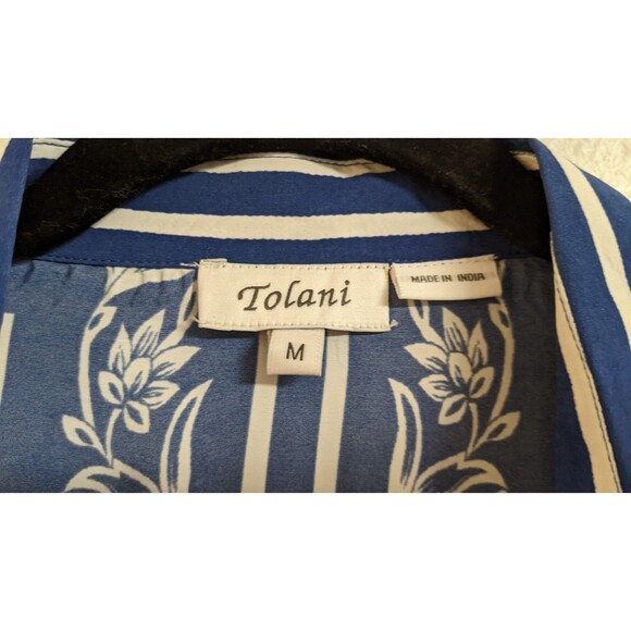 Tolani Onika Arabesque Top Blue White Long Sleeve Button Up Women's Size Medium - Picture 7 of 11